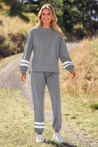 Vista 122 de Prettygarden - Conjunto de pijama de dos piezas para mujer, diseño de teñido anudado, sudadera informal de manga larga con pantalones largos, ropa