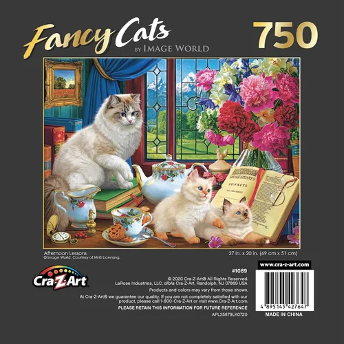 Vista 4 de RoseArt - Fancy Cats - Lecciones de la tarde - Rompecabezas de 750 piezas para adultos