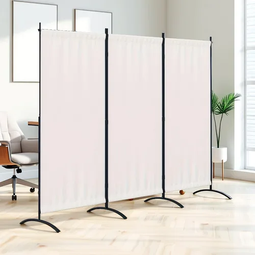 Vista 19 de Divisor de habitación de 3 paneles y pantallas de privacidad plegables con 4 pies de metal curvos, divisor de pared de cubículo para particiones