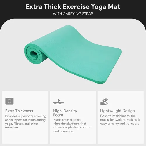 Vista 2 de BalanceFrom Yoga Mat, 1-Inch Extra Thick High Density Exercise Mat, Anti-Tear Exercise Yoga Mat with Carrying Strap, Suitable for Various Yoga