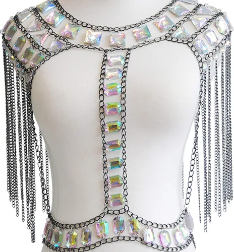 Vista 5 de Cadena de cuerpo sexy para mujer, joyería para la noche, disfraz, collar de hombro Negro - Cadena de hombro