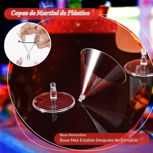 Vista 5 de Irenare Juego de 100 vasos de Martini de plástico transparente y púas de cóctel, vasos de Martini desechables, mini vasos de postre transparentes