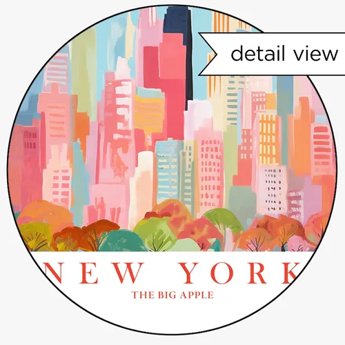 Vista 3 de ColorAndFlair Póster retro de viaje de Nueva York con diseño de horizonte rojo, rosa y naranja, póster retro de recuerdo de la gran manzana, pintura