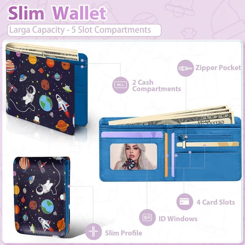 Vista 16 de Cartera de cuero de dibujos animados para mujer, c-mármol azul, Lindo