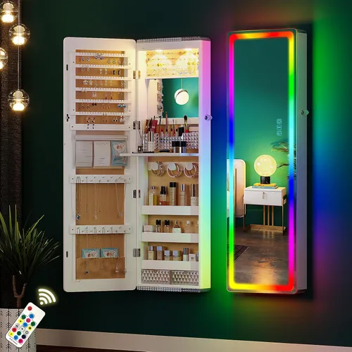 Vista 14 de HNEBC Organizador sobre la puerta, gabinete de joyería con luces, marrón café