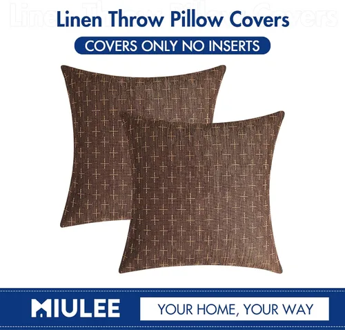 Vista 203 de MIULEE - Juego de 2 fundas de almohada decorativas de lino de arpillera navideñas, modernas, estilo campestre, rústicas, tejidas, con textura
