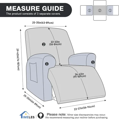 Vista 5 de Timeles Fundas reclinables, fundas para sillas reclinables, fundas para sofá reclinable, fundas elásticas suaves y lavables (una plaza, negro)