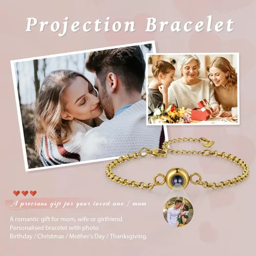 Vista 5 de JewelOra Pulseras personalizadas con imagen en el interior, pulsera de fotos personalizada para mujeres, pulseras de proyección personalizadas