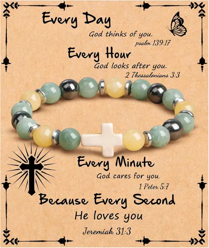 Vista 8 de Pulsera cruz JoycuFF para mujer, regalos de fe cristiana para mujer, joyería católica religiosa de Pascua, joyería cristiana, pulseras con cuentas