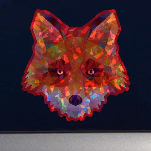 Vista 2 de Calcomanía de vinilo holográfico retro geométrico de baja polivinílica de 4 pulgadas a todo color para uso en interiores o exteriores