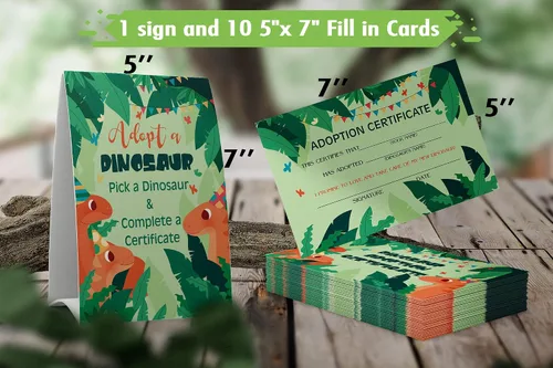 Vista 2 de 1 letrero de dinosaurio y 10 certificados de adopción de dinosaurios, fiesta de adopción, fiesta de cumpleaños para niños, fiesta de clase/021B
