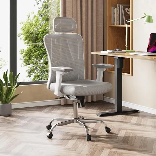 Vista 2 de DEVAISE - Silla ergonómica de oficina de malla con reposacabezas 3D ajustable y función de inclinación, silla reclinable grande y alta y cómoda