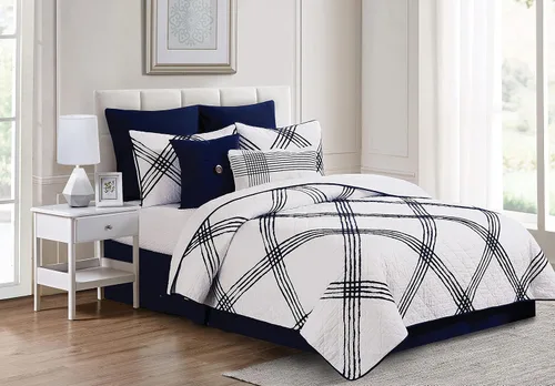 Vista 4 de C&F Home Davey Blue - Juego de edredón de 3 piezas tamaño King, estampado de cruces azules, cabaña, rústico, 100% algodón, ligero, lavable a