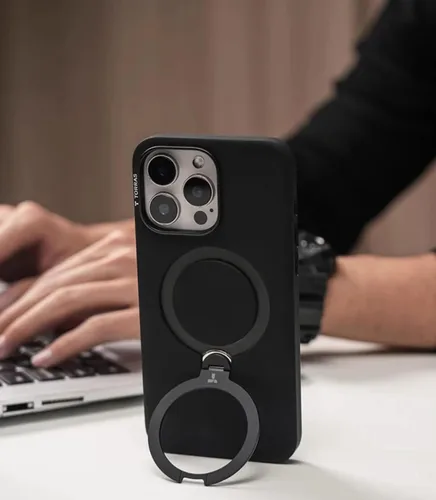 Vista 9 de TORRAS Funda de silicona líquida para iPhone 16 Pro con anillo magnético giratorio de 360 grados y control de cámara, compatible con MagSafe, Funda
