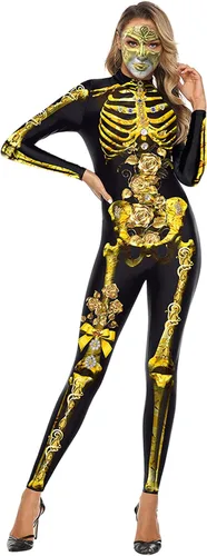 Vista 7 de KatchOn, Gold Halloween Skeleton Costume Women - Skeleton Bodysuit Halloween Floral Gold Sexy Skeleton Costumes For Women