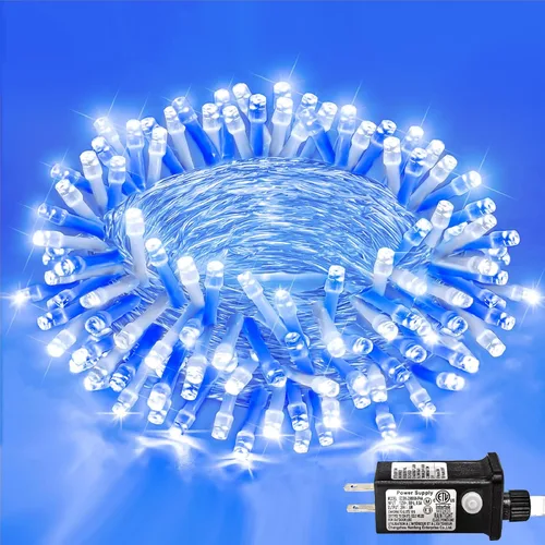 Vista 13 de Guirnalda de 120 luces LED rojas impermeables para exteriores, luces de Navidad rojas de 40 pies, 8 modos, cable transparente, guirnalda de luces