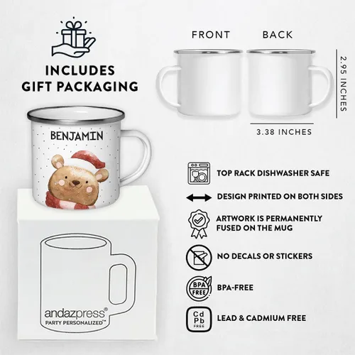 Vista 4 de Andaz Press Taza de café personalizada de acero inoxidable de 11 onzas, regalo de broma, oso de acuarela, 1 paquete, ideas personalizadas de taza