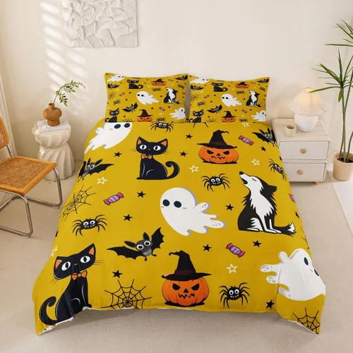 Vista 18 de Erosebridal Halloween Castle Pumpkin Duvet Cover Set Spooky Floral Cartoon Twin Bedding Sets for Girls Kids Boys Vintage Spooky Comforter Cover