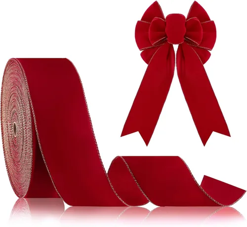 Vista 8 de Cinta de terciopelo de Navidad de 100 yardas, cinta ancha de Navidad con cable, cinta de Navidad para exteriores, impermeable, envoltura