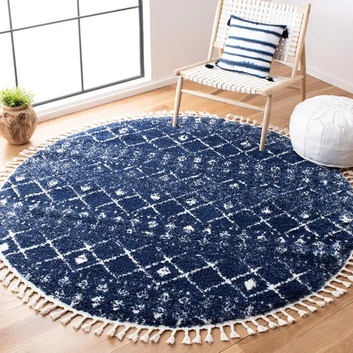 Vista 25 de SAFAVIEH Berber Fringe Shag Collection - Alfombra decorativa de 2 pies 2 pulgadas x 4 pies, color crema y azul, diseño, no desprende pelusa