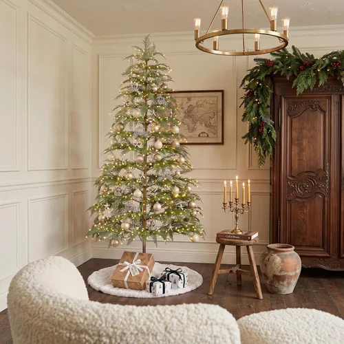 Vista 2 de BOLUO Árbol de Navidad de 6 pies con luces, árbol de ciprés artificial