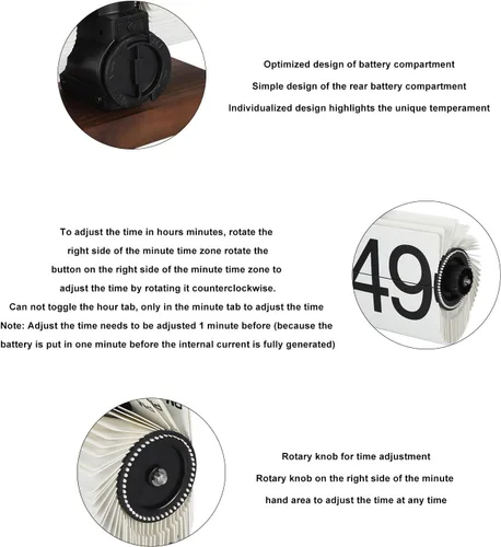Vista 4 de Reloj retro con tapa, reloj de escritorio con pilas, reloj de mesa abatible de 12 horas, reloj mecánico retro abatible de gran número con base