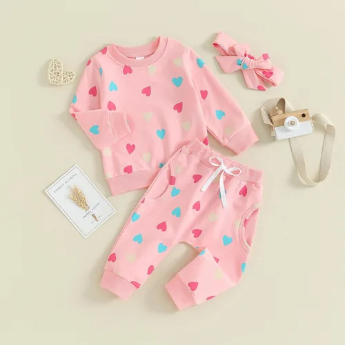 Vista 6 de WONGCHOlCE Conjunto de ropa para bebé niña, 3 piezas, sudadera de manga larga, pantalones, diadema, ropa de otoño e invierno