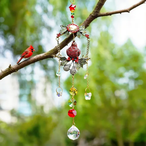 Vista 7 de H&D HYALINE & DORA Atrapasoles Cardinal en una Rama para Ventanas, Atrapasoles de Cristal de 44.45 cm con Cadena de Metal y Ganchos, Regalo