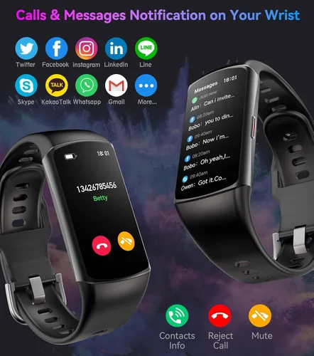 Vista 6 de Reloj inteligente Monitor de actividad física con monitor de frecuencia cardíaca 24/7, oxígeno en sangre, presión arterial, seguimiento del sueño