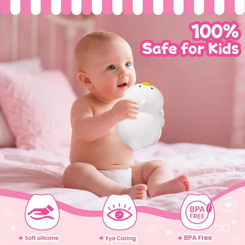 Vista 4 de Luz nocturna para niños, luz nocturna LED de silicona regulable recargable con 7 colores, lámpara de noche para guardería de bebé, lámpara táctil