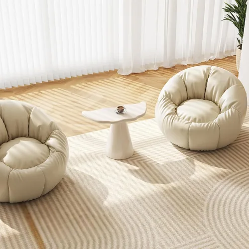Vista 7 de Mesa auxiliar con forma de nube, mesa auxiliar moderna, color blanco crema Accent Cocktail Table with Tapered Pedestal Base, Ideal for Small