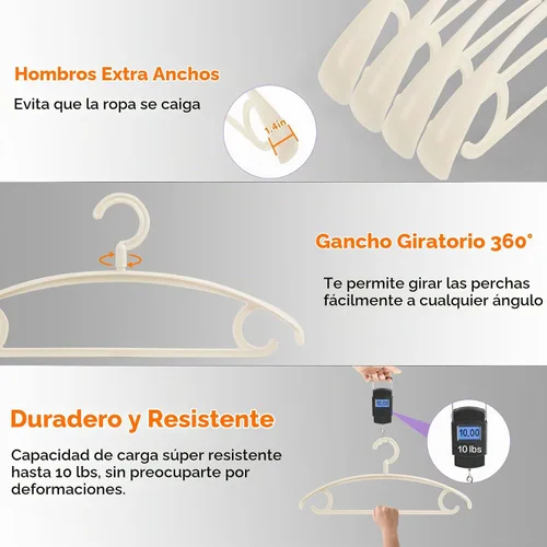 Vista 3 de DEDU Perchas de plástico para ropa, paquete de 20 perchas extra gruesas con gancho giratorio de 360° antideslizantes, perchas para suéteres Beige