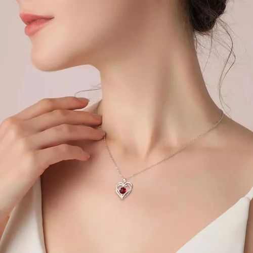 Vista 5 de Collares de corazón para mujer como regalo de Navidad para ella, collares rojos con texto en inglés "I Love You" como regalo de cumpleaños