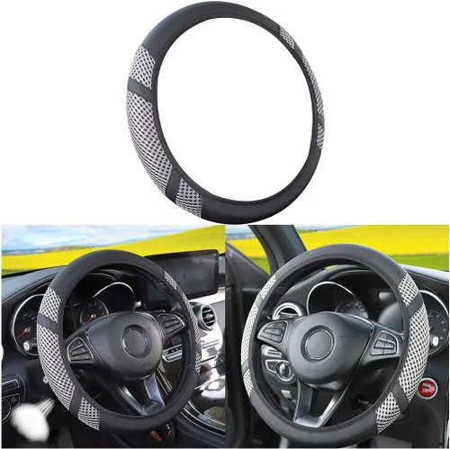 Vista 6 de Funda de volante de coche elástica de Zipelo, cubierta de volante de cuero transpirable para vehículo, protector antideslizante para volante