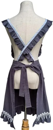 Vista 5 de DNLKWGO Delantal de algodón cómodo, delantal de cocina y pintura, estilo bordado, delantales florales para mujer Gris