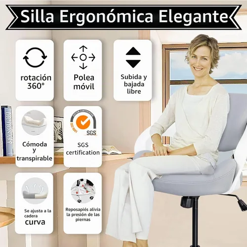 Vista 3 de Silla de dibujo ergonómica, silla de escritorio de computadora de pie, anillo de pie, soporte lumbar, silla giratoria para tareas - gris