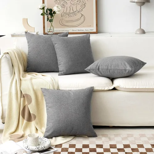 Vista 18 de Home Brilliant Funda de almohada de lino de 18 x 18 pulgadas, almohada decorativa para cama, sofá, sala de estar, 1 unidad, color gris ceniza