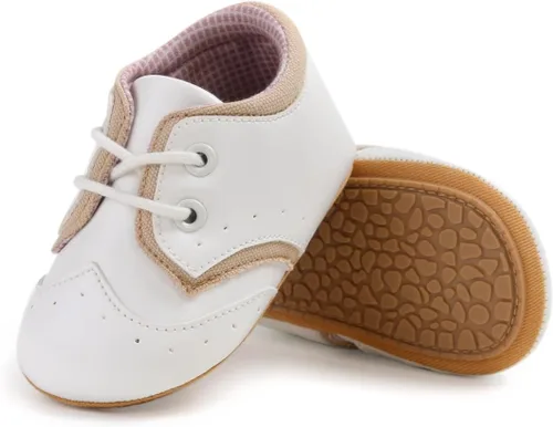 Vista 4 de SOFMUO Zapatos deportivos de piel sintética para bebés, niños y niñas, con suela de goma suave, mocasines Oxford para recién nacidos