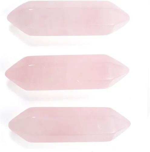 Vista 2 de JIC Gem 20 varitas de cristal de cuarzo rosa, 6 piedras facetadas de Reiki, cristales curativos de cuarzo rosa, puntos de cristales curativos a