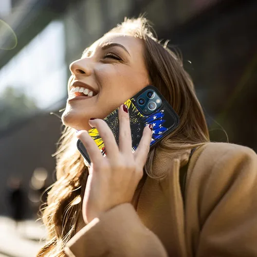 Vista 6 de HAOPINSH Funda tipo cartera para iPhone 12/12 Pro - Bandera americana Girasol, tarjetero, cuero sintético, soporte, cierre magnético doble, a prueba