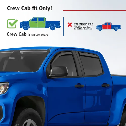 Vista 3 de Goodyear Deflectores de ventana inastillables en el canal para camiones Chevrolet (Chevy) Colorado/GMC Canyon 2015-2022 Crew Cab, protectores contra