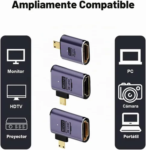 Vista 5 de AreMe - Adaptador micro HDMI a HDMI de 90 grados (3 unidades), ángulo izquierdo y recto