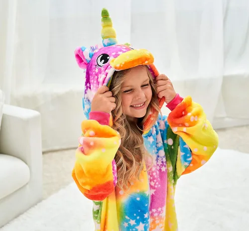Vista 19 de Disfraz de unicornio con capucha para niñas, disfraz de una pieza para Halloween