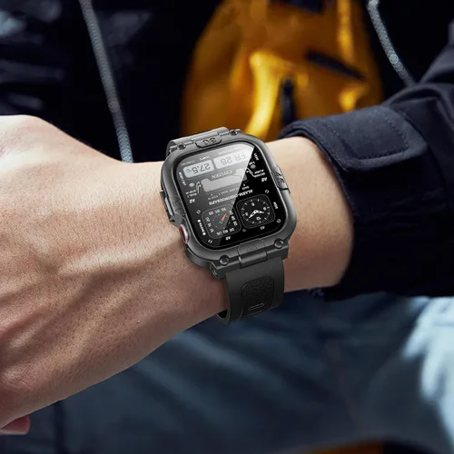 Vista 6 de Dsytom Funda impermeable con correa compatible para Apple Watch de 45mm 44mm 41mm 40mm para hombres, correa de reloj inteligente resistente