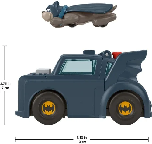 Vista 4 de Fisher-Price DC League of Super-Pets - Juguete preescolar Super Launch Ace Figura y Batmobile Car Set para juegos de simulación para niños a partir