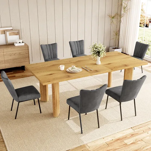 Vista 13 de HIPIHOM 63'' Dining Table for 4-6 People, Oak Table Spacious 63" Dining Table Seats 6 Comfortably, Made with Sturdy MDF in Warm Oak, Easy-Clean