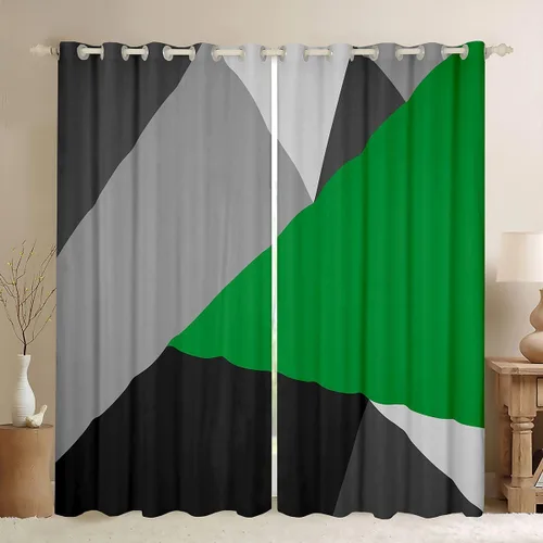 Vista 22 de Cortinas opacas de 38 pulgadas de ancho x 45 pulgadas de largo, cortinas opacas de triángulo geométrico naranja, negro, gris claro, cortinas