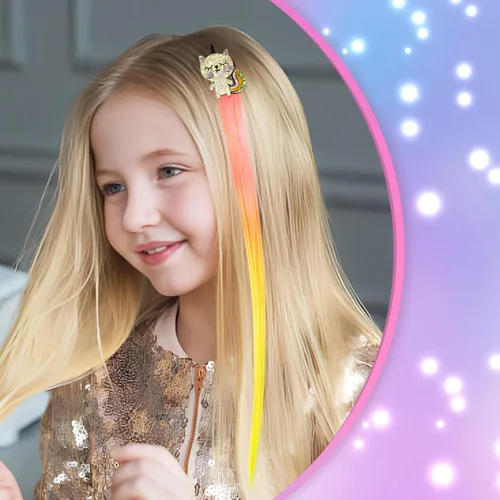 Vista 3 de 8 pinzas para el cabello para niñas, extensiones de cabello de arcoíris liso de animales para niños, accesorios para niñas pequeñas, colas