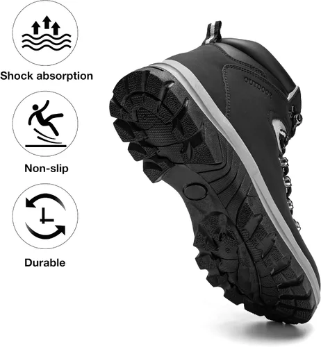 Vista 3 de Botas de senderismo para hombre, antideslizantes, resistentes al agua, ligeras, para mochileros, senderismo, senderismo, trabajo, color negro, Negro