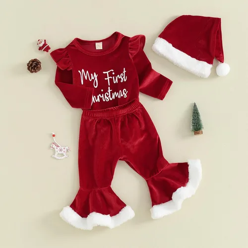 Vista 3 de FIOMVA My First Christmas - Conjunto de 3 piezas para bebé niña recién nacida para otoño e invierno